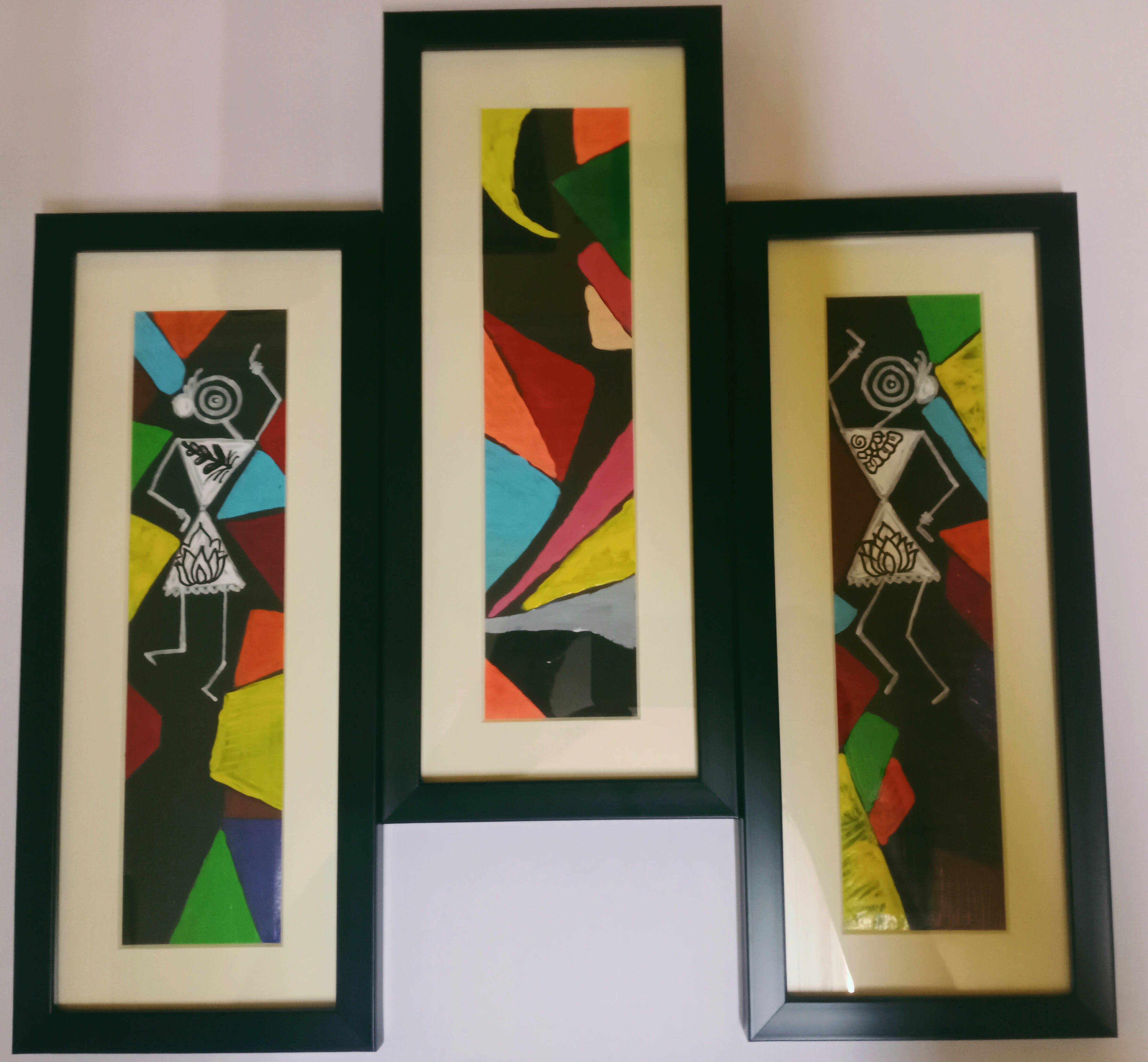 Warli Art Painting With Frame - 3 piece