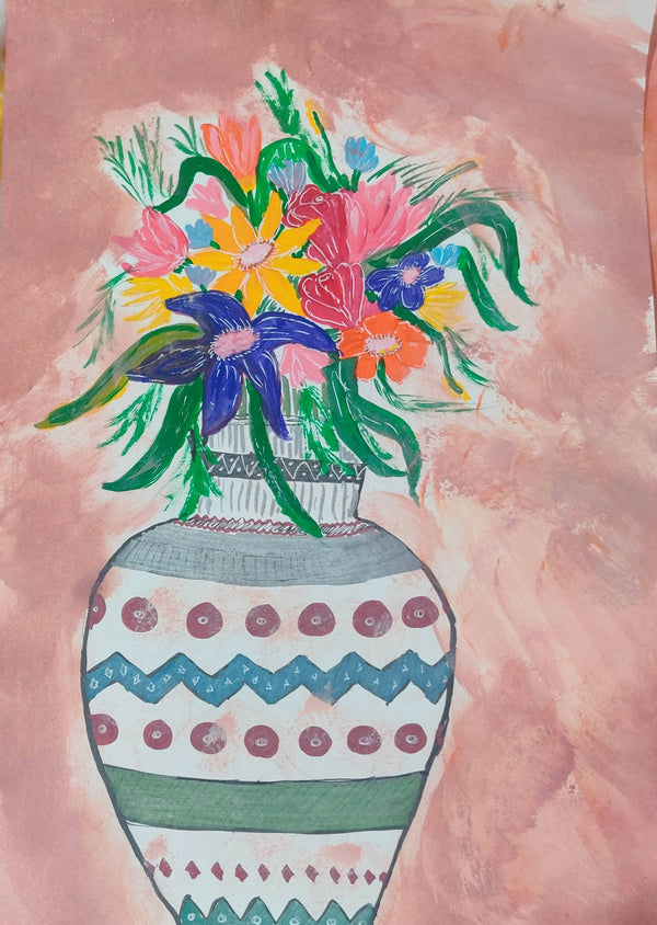 Handmade acrylic painting of flower vase