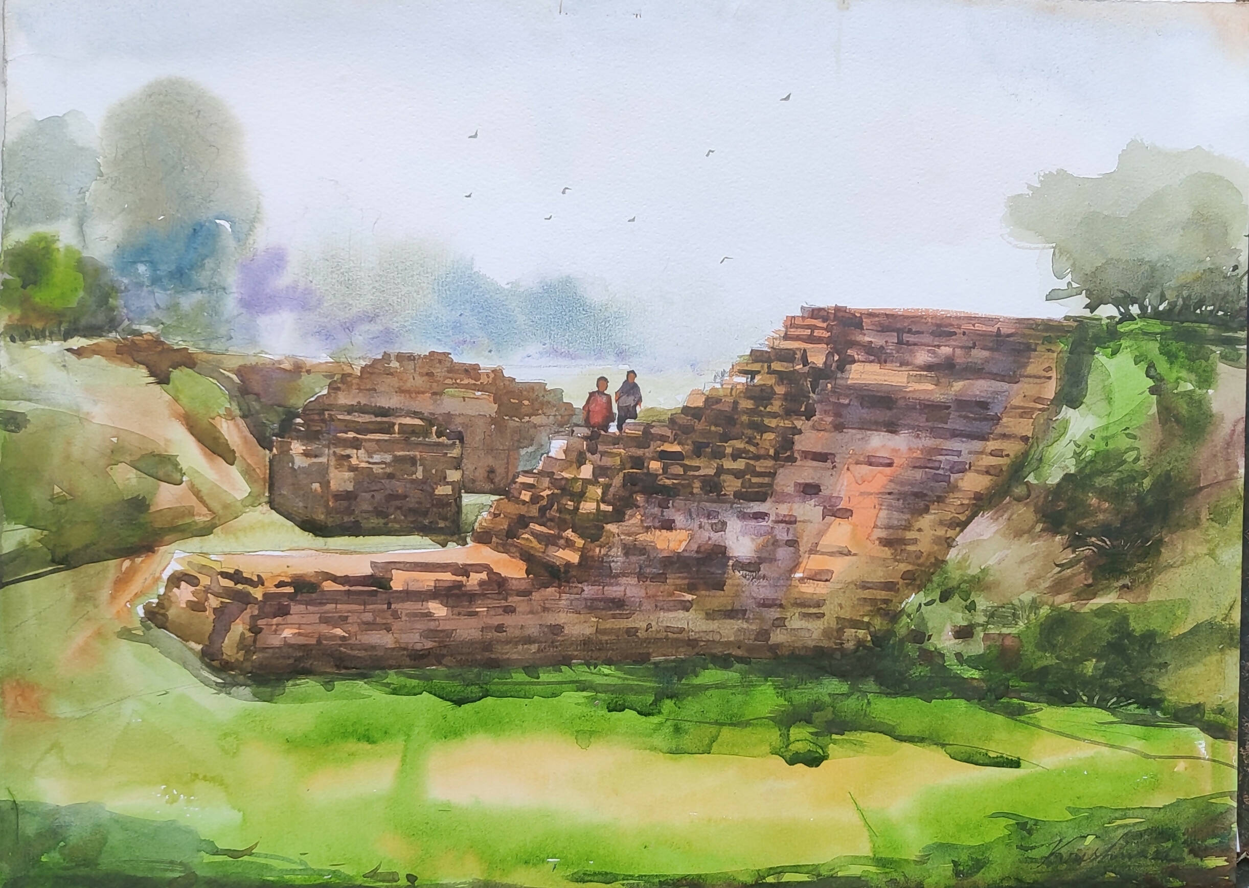 Nalanda University broken Architecture painting