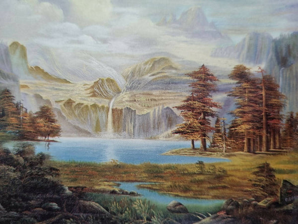 Forest waterfall scenery landscape painting