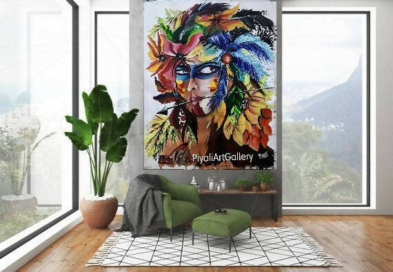 Flower folded lomasi original canvas painting abstract streched canvas 18 * 16 inches multicolour nature girl portrait painting perfect for any room décor wall canvas paintings for living bed room office