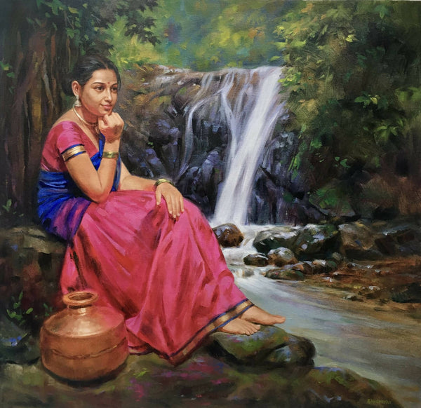 Woman at the water stream