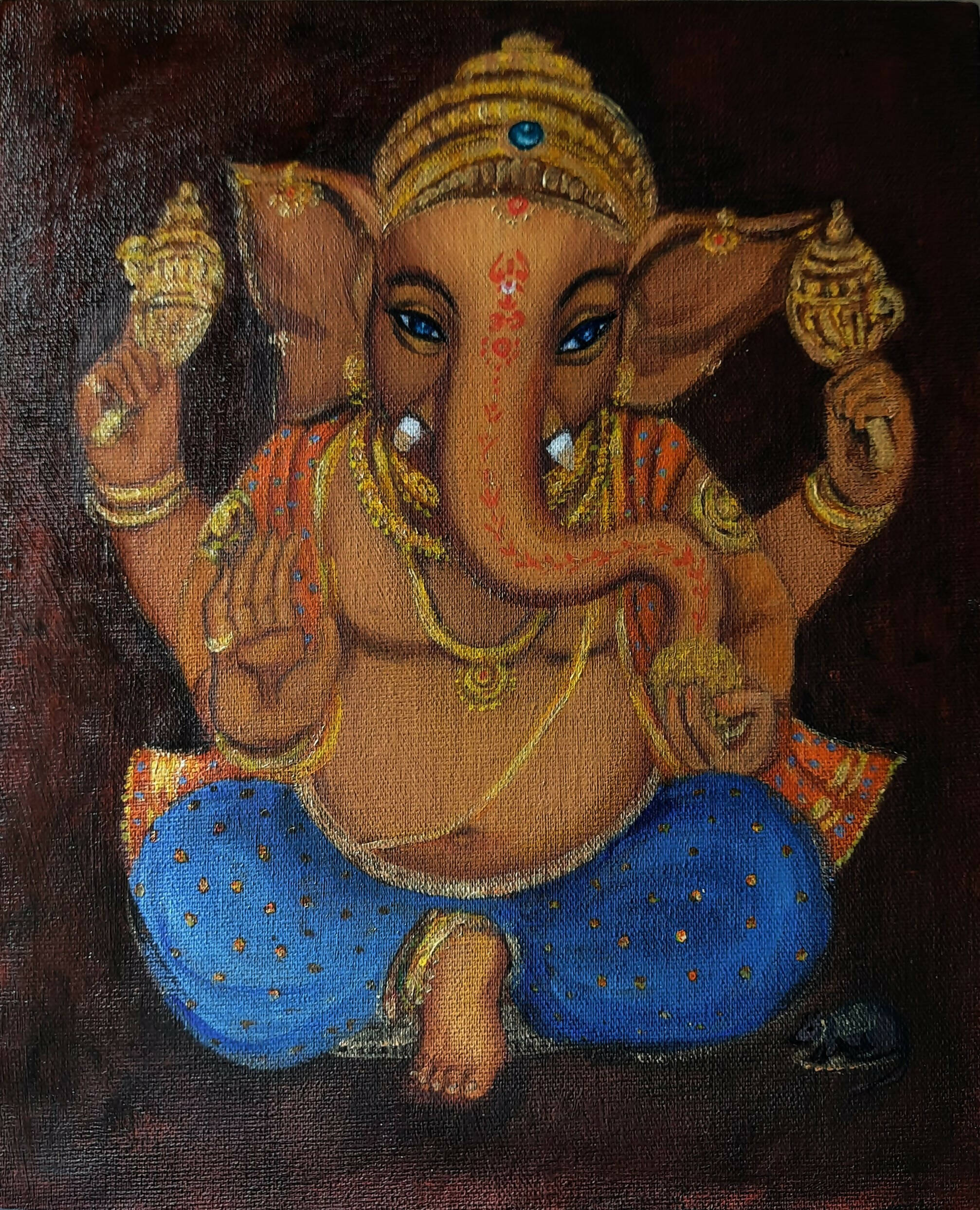 Lord Ganesh in Blue Silk