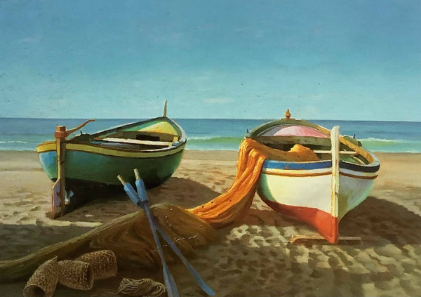 Boats on the sea scenery landscape painting