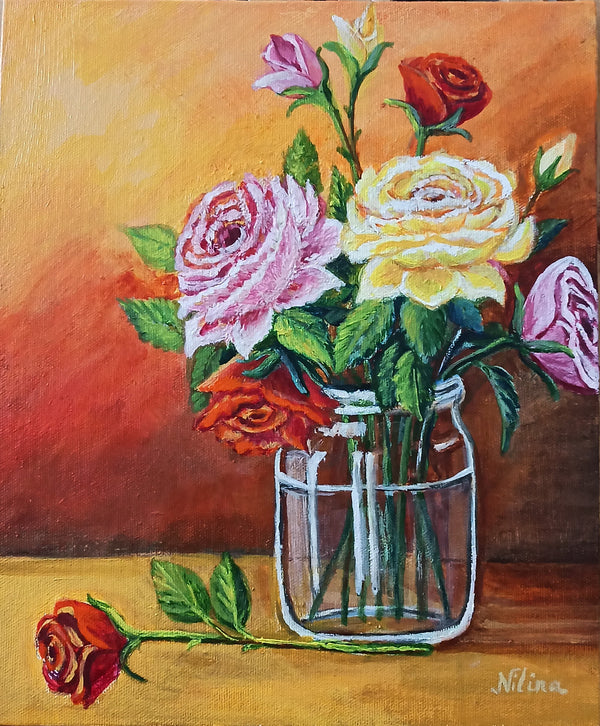 A Bunch of Roses in a Glass Vase