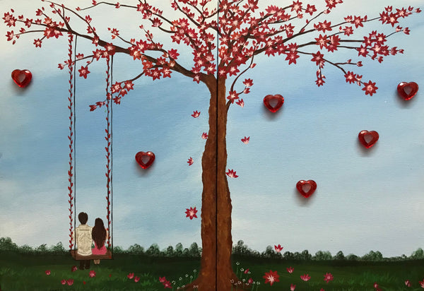 A romantic painting with couple set of 2