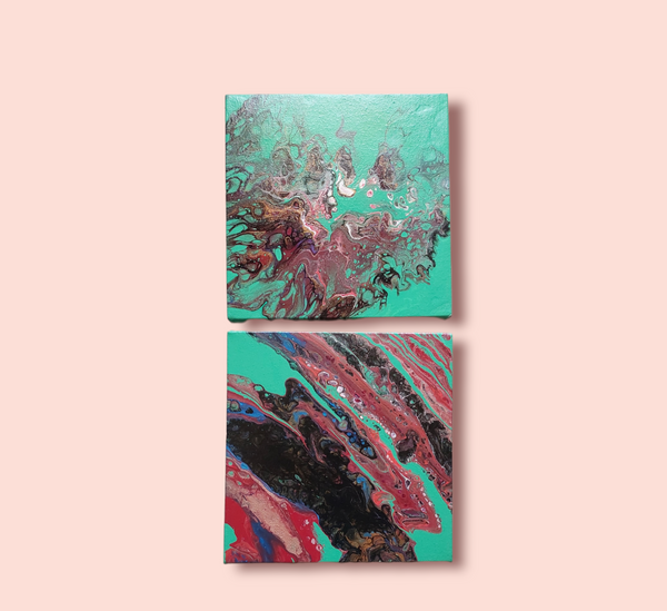 a set of 2 pieces painting on pre-stretched  canvas.contemporary pour art