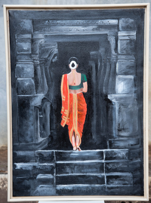 A women entering in temple for pooja