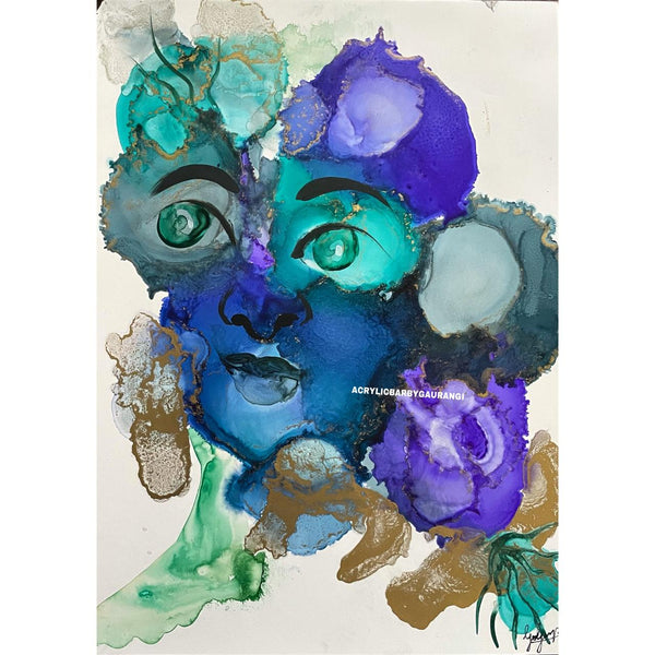 Abstract krishna portrait using alcohol ink on synthetic paper