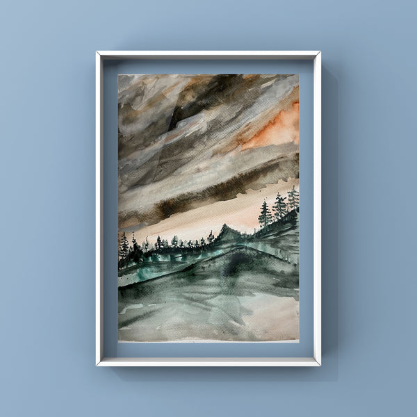 Abstract landscape painting series; watercolour painting