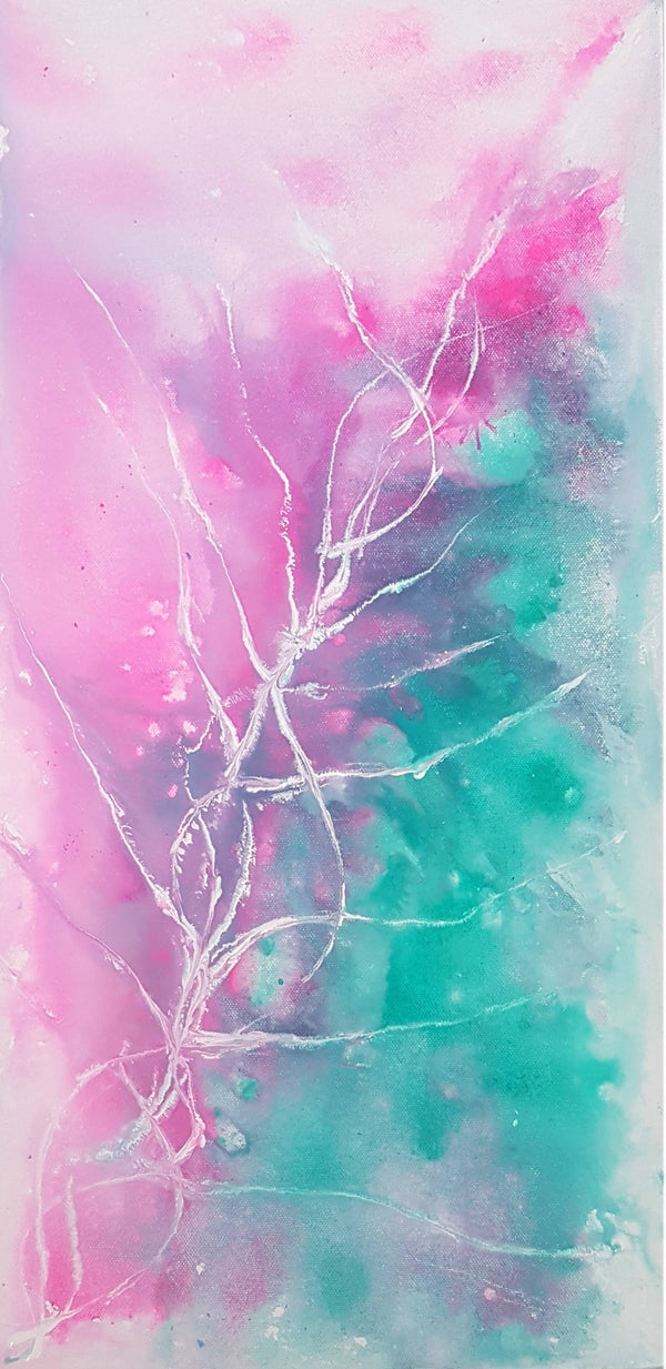 acrylic pouring painting pink and green