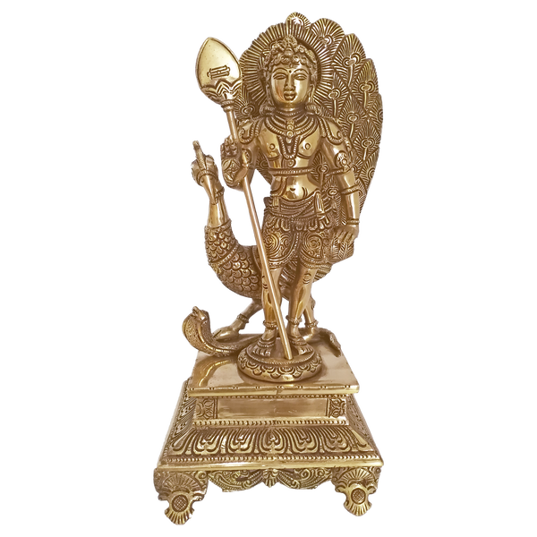 Antique Brass Lord Velmurugan With Beautifull Peacock Statue