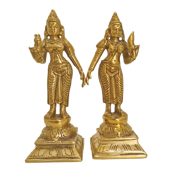Antique Brass pair of Lakshmies Statues