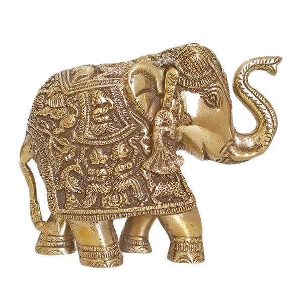 Antique Finish Brass Elephant Raising Its Trunk Showpiece