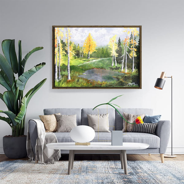 Autumn birch trees landscape| Oil painting