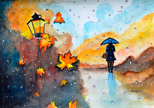 Autumn Rain watercolor painting