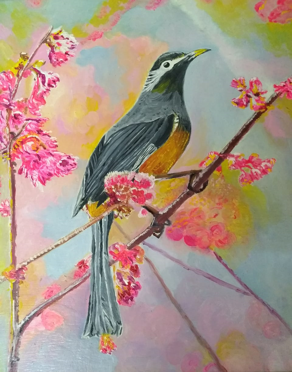 Bird on Cherry Blossom Tree