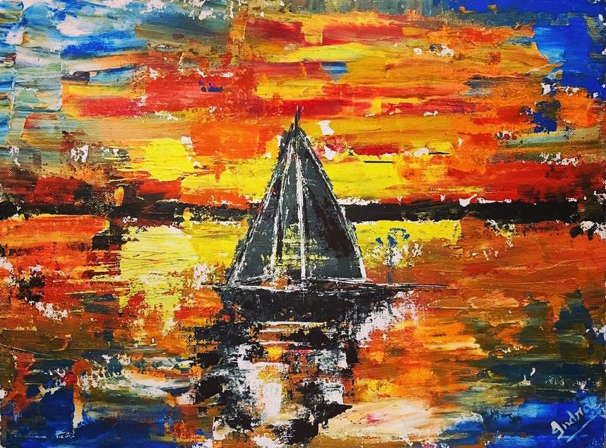 Buy Black boat Painting at Lowest Price By Indra pandey – Gallerist.in