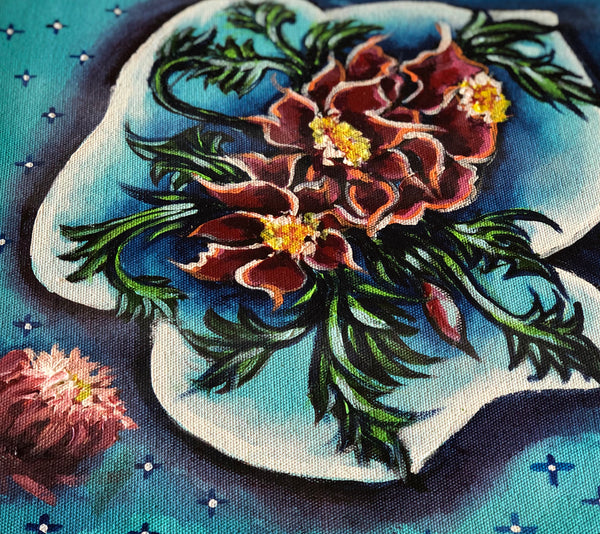 Blue floral canvas painting