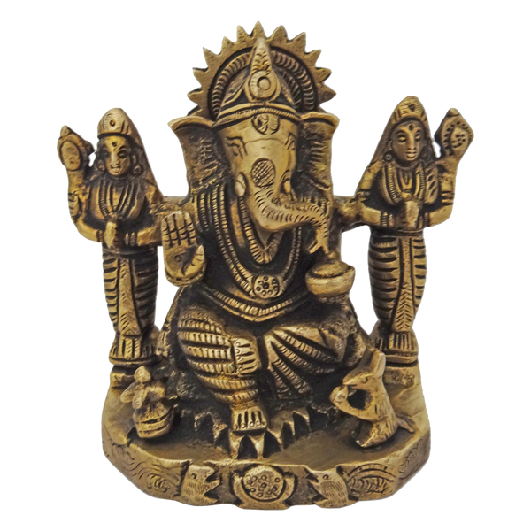 Brass Antique Lord Ganesha with Devi's Statue