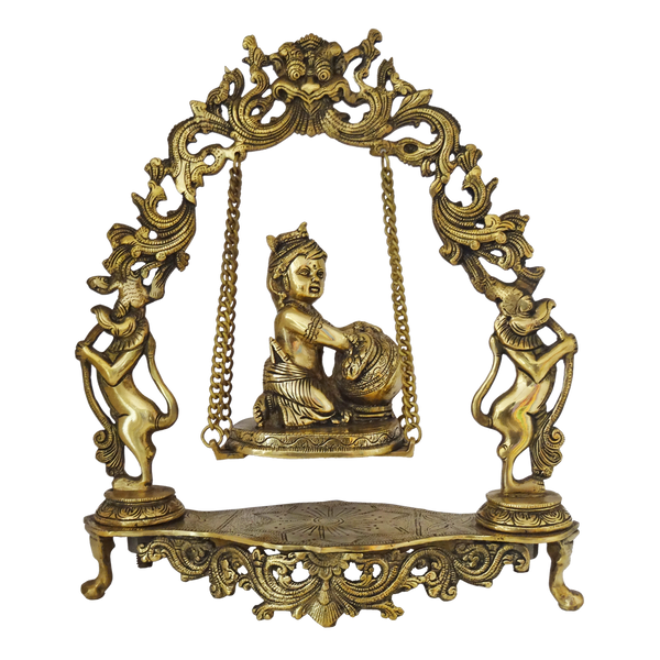 Brass Baby Krishna In Designed Julla With Pot of Butter Statue