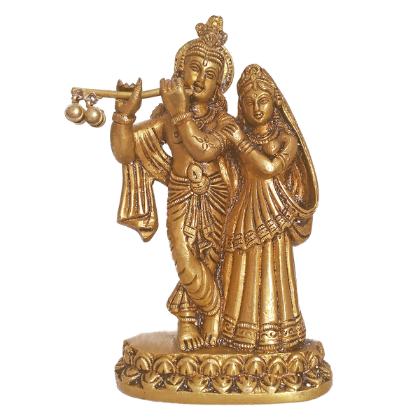 Brass Beautiful Krishna Enjoyng Flute Music with Devi Radha Statue