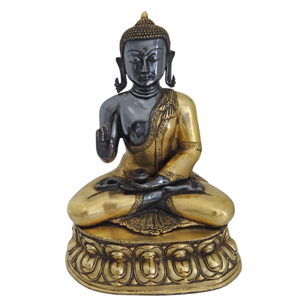 Brass Black Meditating Buddha With Golden Finish Statue