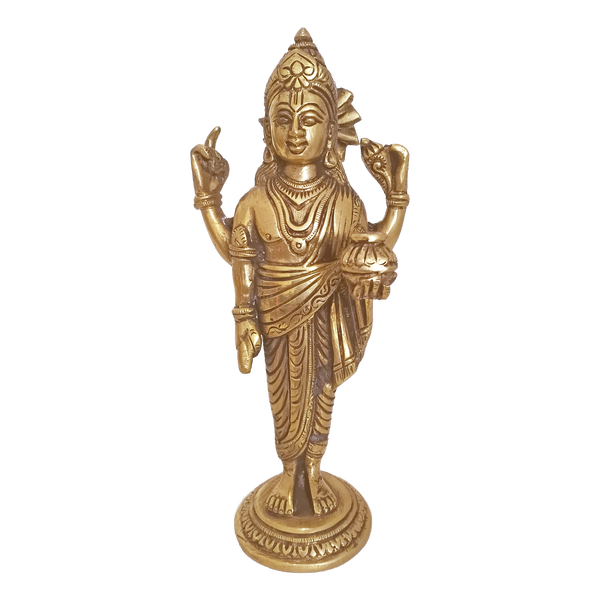 Brass Dhanvantri Holding the Vase Of Immortality And Herbs Sculpture