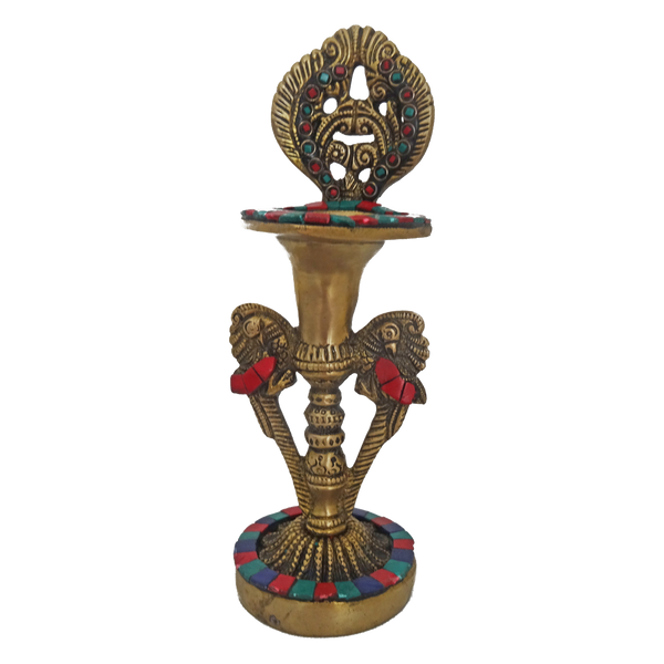 Brass Diya With Multi colour Stone Work