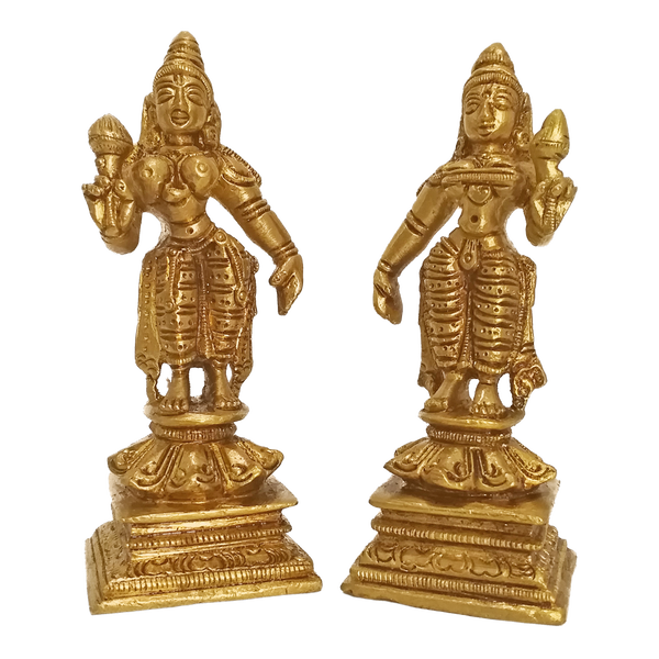Brass Lakshmi Standing With Holding Lotus Bud Statue