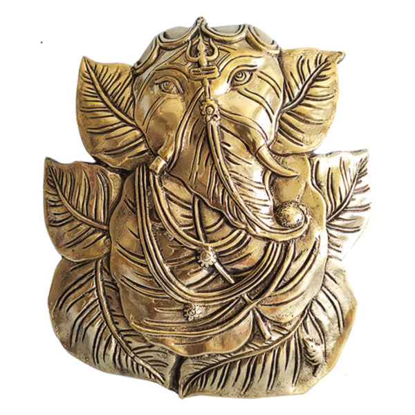 Brass Pipal Leaf Ganesha with Trishul on Forehead Wall Hanging Idol