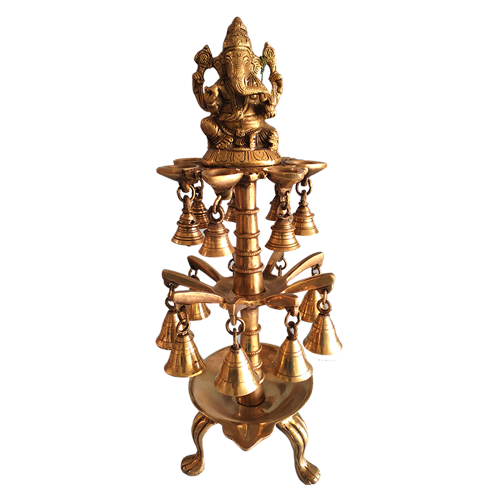 Brass Statue Ganesha Sitting Oil Lamp With Bells