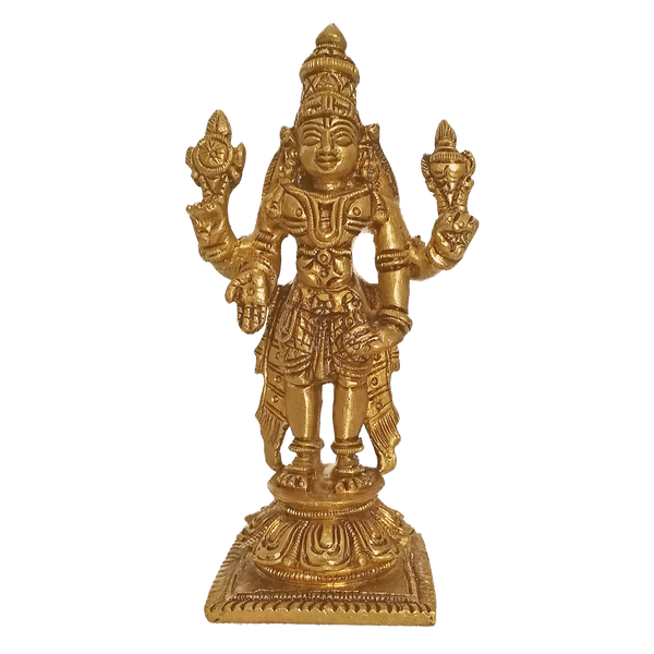 Brass Vishnu Perumal Idol With Holding Sangu Chakaram Statue