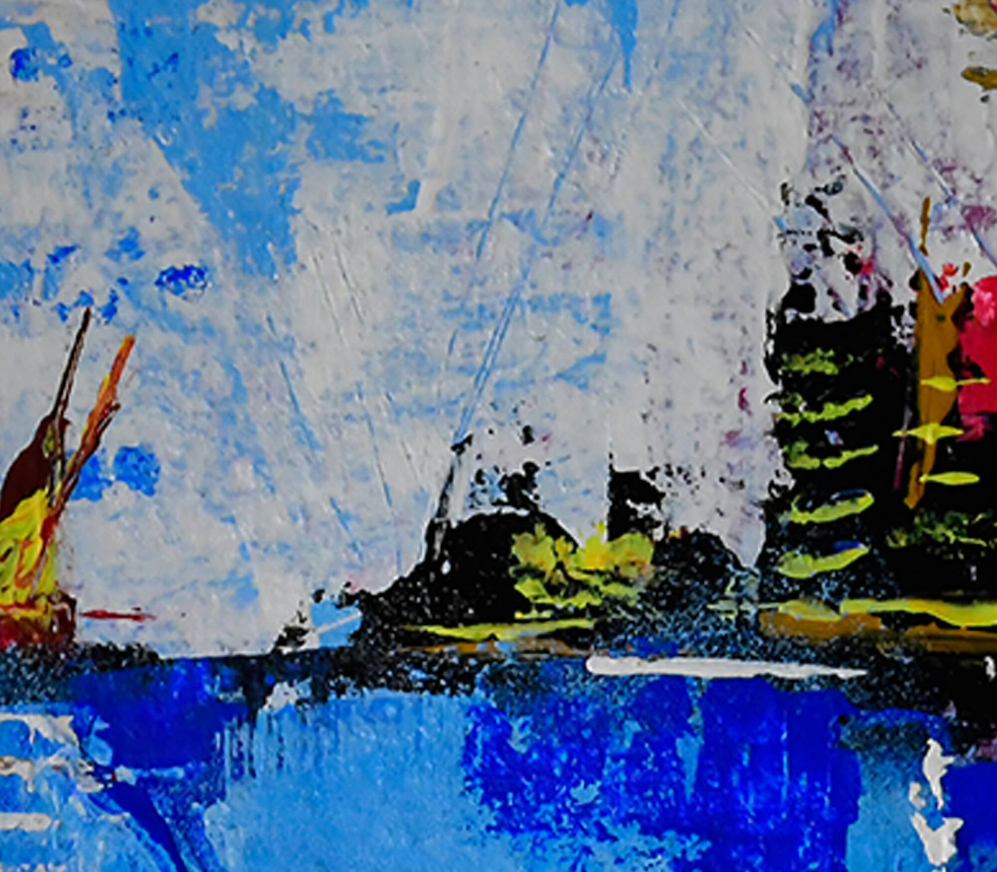 "Sailboats" Abstract, Acrylic on textured paper, wall art, Home and Office decor. ABS - 10