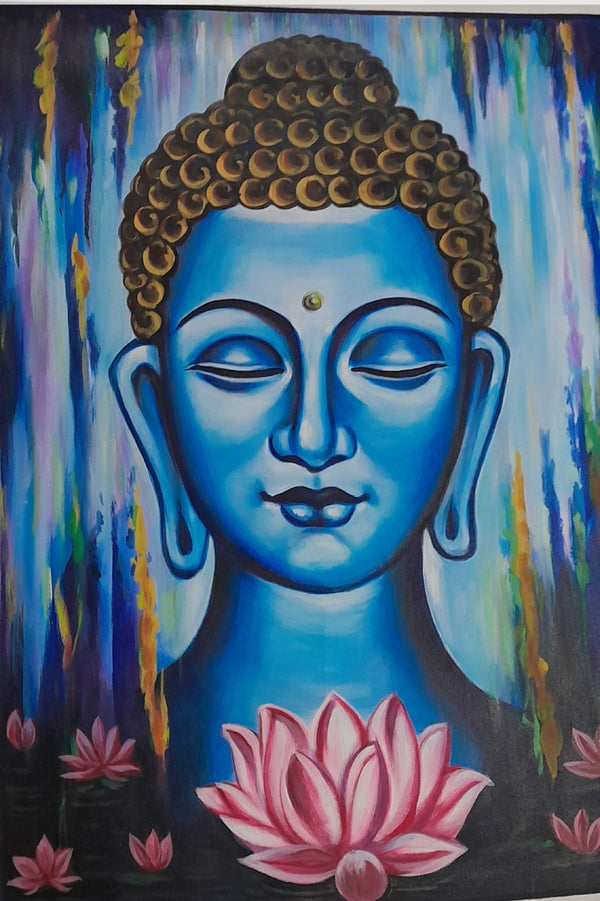 Buddha with fluorescent color handmade painting