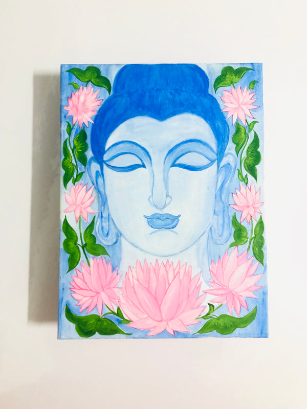 Buddha with Lotus Flowers on Canvas