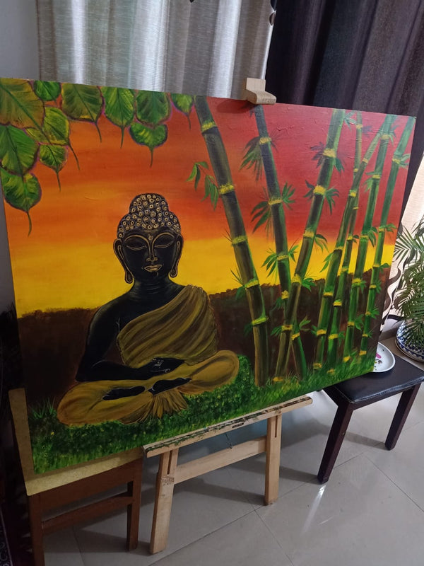 Budhha with Bamboos - A sunset scene