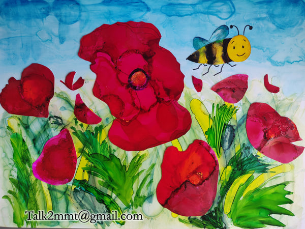 Bumblebee in a field of poppies