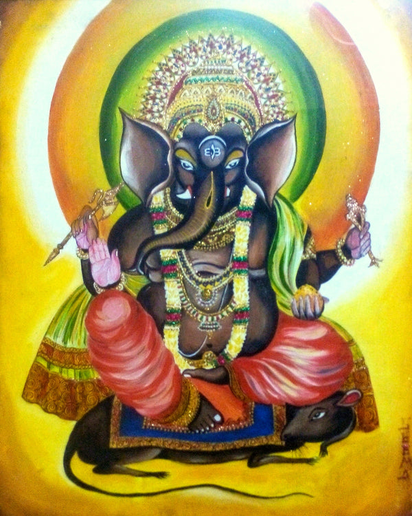 Chaturbhuj Ekdanta Musikvahana Siddhivinayaka Shri Ganesha painting