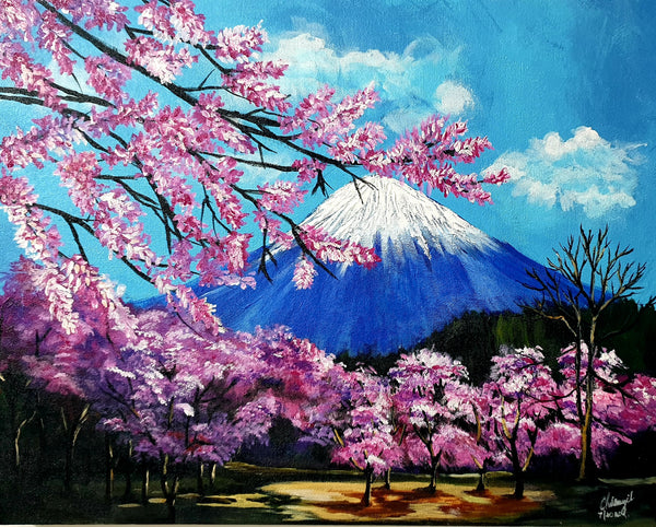 Cherry blossom against Mt. Fuji painting