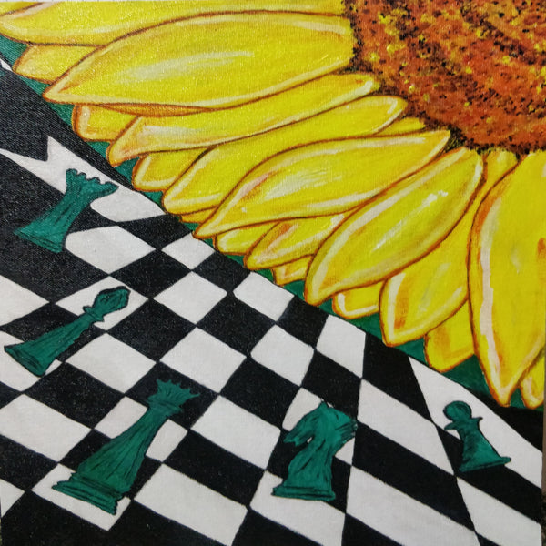 Chess  board and sunflower