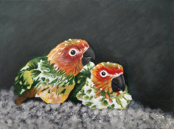 Chicks of parrot acrylics on canvas painting
