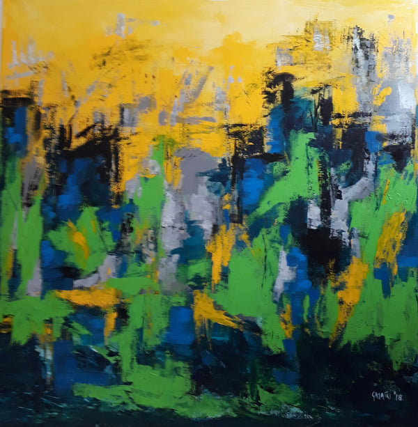 Cityscape abstract in Green and Yellow