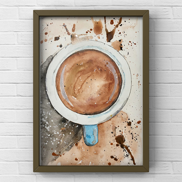 Coffee date, tea/coffee cup realistic watercolour painting, hot drink