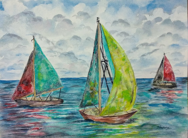 Colourful Sailboats in water