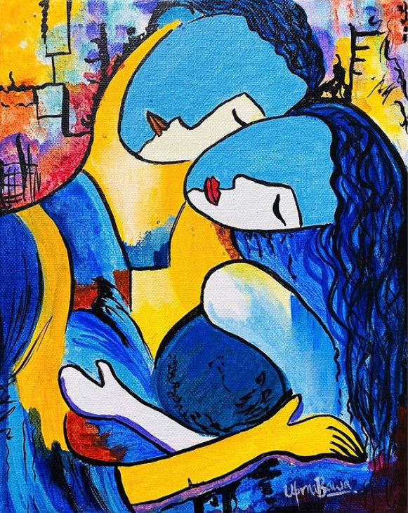 Couple acrylic painting for wall decor