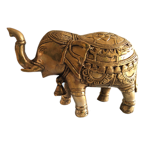 Decorative Brass Elephant Trunk Up Statue With Bell