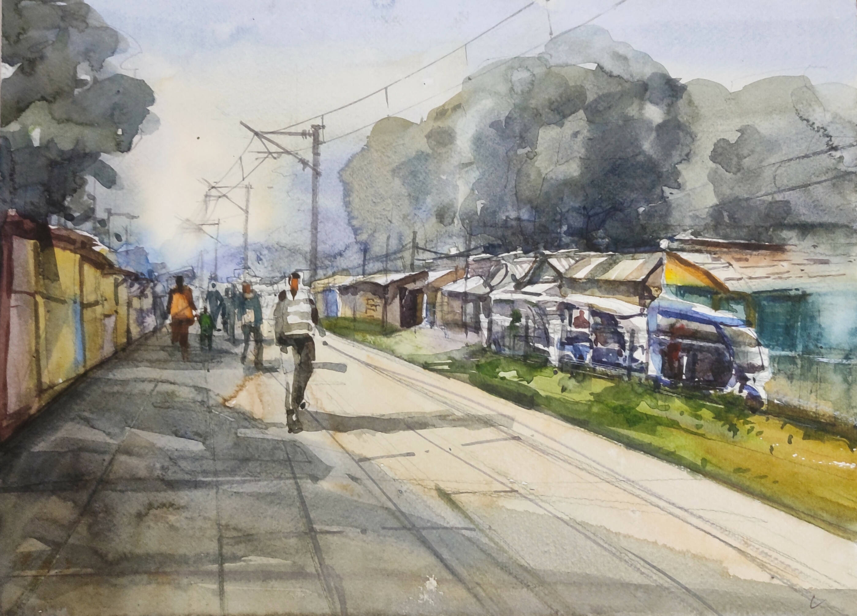 Railway station series painting (3,Three)