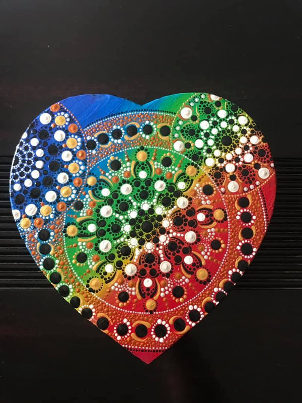 Dot Painting Mandala - Heart Shape Rainbow - Embossed Look