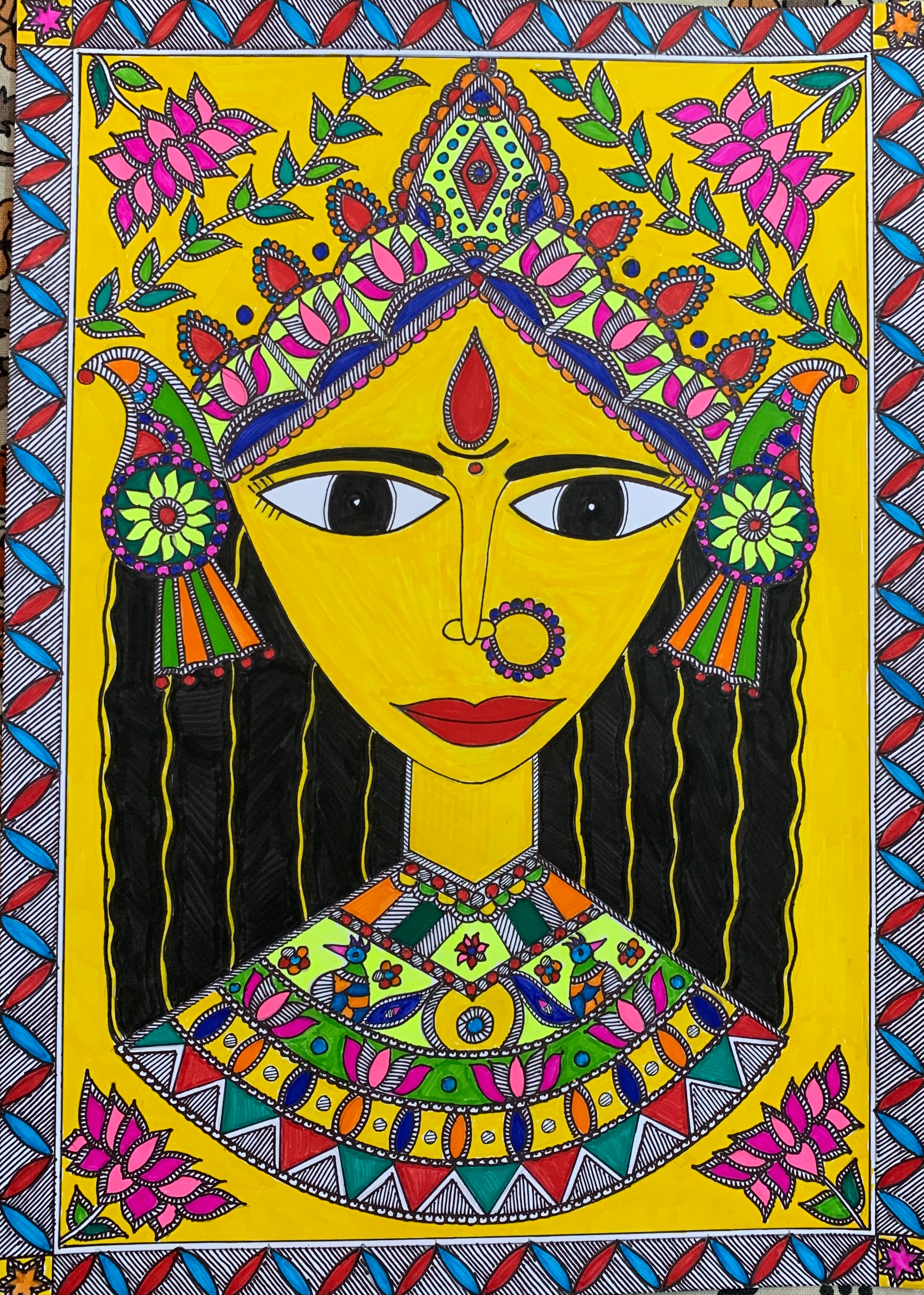 Ganesha Madhubani Painting Drawing by Radhika Mathur